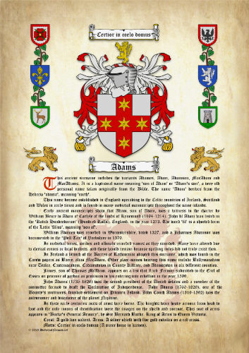 Adams Origin & Meaning with Coat of Arms (Family Crest) Instant Download