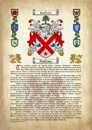 Anderson Surname History (Origin & Meaning) with Coat of Arms (Family Crest) Instant Download (Ancient Parchment)