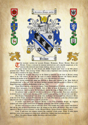 Brown Surname History (Origin & Meaning) with Coat of Arms (Family Crest) Instant Download (Ancient Parchment)