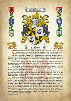 Campbell Surname History (Origin & Meaning) with Coat of Arms (Family Crest) Instant Download (Ancient Parchment)