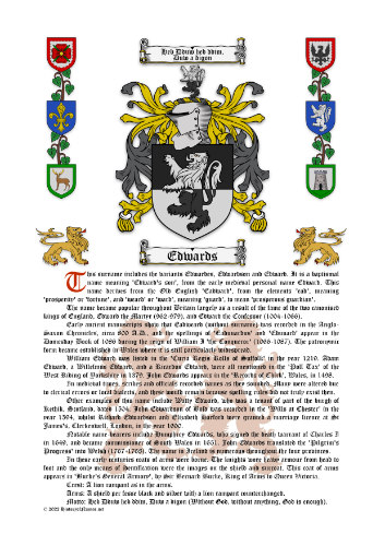 Edwards Surname History (Origin & Meaning) with Coat of Arms (Family Crest) Instant Download (White Background)