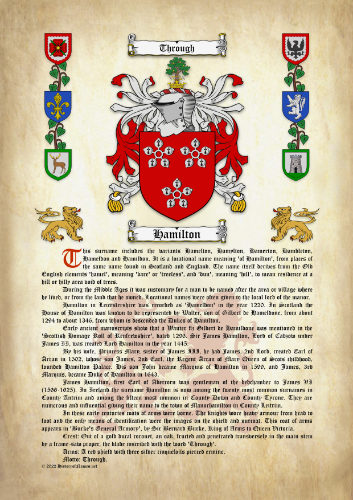 Hamilton Surname History (Origin & Meaning) with Coat of Arms (Family Crest) Instant Download (Ancient Parchment)