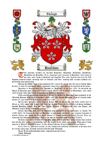 Hamilton Surname History (Origin & Meaning) with Coat of Arms (Family Crest) Instant Download (White Background)