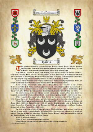 Harris Surname History (Origin & Meaning) with Coat of Arms (Family Crest) Instant Download (Ancient Parchment)