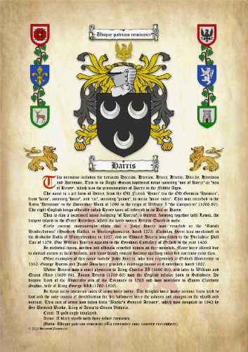Harris Surname History (Origin & Meaning) with Coat of Arms (Family Crest) Instant Download (Ancient Parchment)