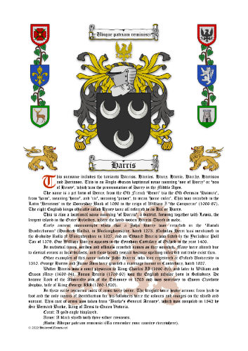 Harris Surname History (Origin & Meaning) with Coat of Arms (Family Crest) Instant Download (White Background)
