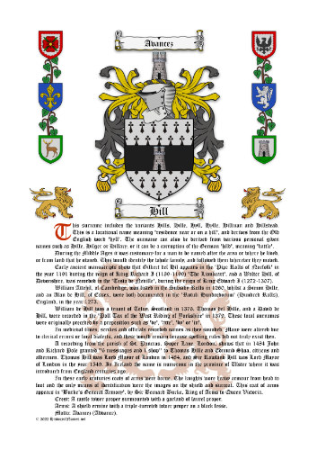 Hill Surname History (Origin & Meaning) with Coat of Arms (Family Crest) Instant Download (White Background)