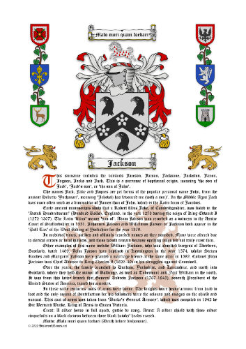 Jackson Surname History (Origin & Meaning) with Coat of Arms (Family Crest) Instant Download (White Background)