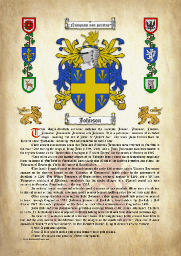 Johnson Surname History (Origin & Meaning) with Coat of Arms (Family Crest) Instant Download (Ancient Parchment)