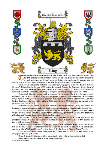 King Surname History (Origin & Meaning) with Coat of Arms (Family Crest) Instant Download (White Background)