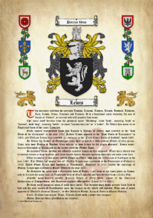 Lewis Surname History (Origin & Meaning) with Coat of Arms (Family Crest) Instant Download (Ancient Parchment)