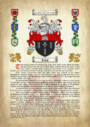 Lloyd Surname History (Origin & Meaning) with Coat of Arms (Family Crest) Instant Download (Ancient Parchment)