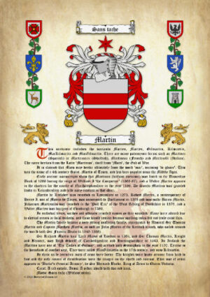 Martin Surname History (Origin & Meaning) with Coat of Arms (Family Crest) Instant Download (Ancient Parchment)