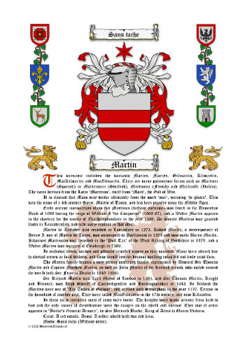 Martin Surname History (Origin & Meaning) with Coat of Arms (Family Crest) Instant Download (White Background)