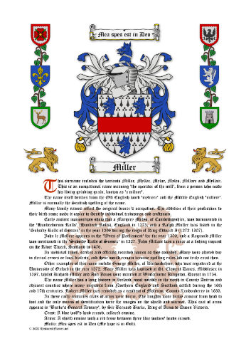 Miller Surname History (Origin & Meaning) with Coat of Arms (Family Crest) Instant Download (White Background)