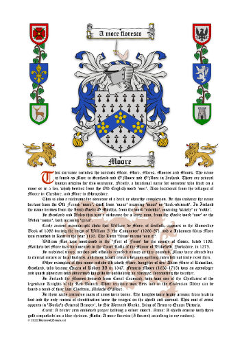 Moore Surname History (Origin & Meaning) with Coat of Arms (Family Crest) Instant Download (White Background)