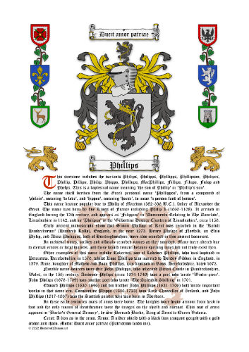 Phillips Surname History (Origin & Meaning) with Coat of Arms (Family Crest) Instant Download (White Background)