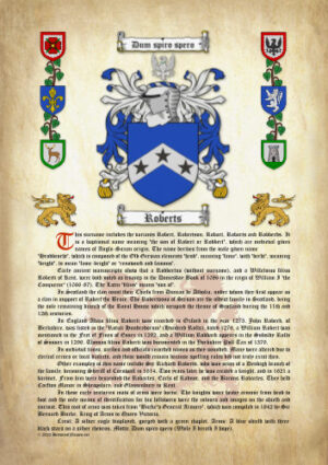 Roberts History (Origin & Meaning) with Coat of Arms (Family Crest) Instant Download (Ancient Parchment)