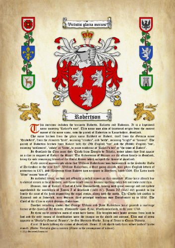 Robertson Surname History (Origin & Meaning) with Coat of Arms (Family Crest) Instant Download (Ancient Parchment)
