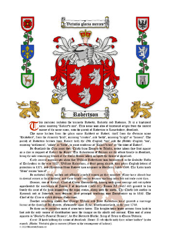 Robertson Surname History (Origin & Meaning) with Coat of Arms (Family Crest) Instant Download (White Background)