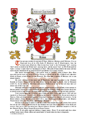 Ryan Surname History (Origin & Meaning) with Coat of Arms (Family Crest) Instant Download (White Background)