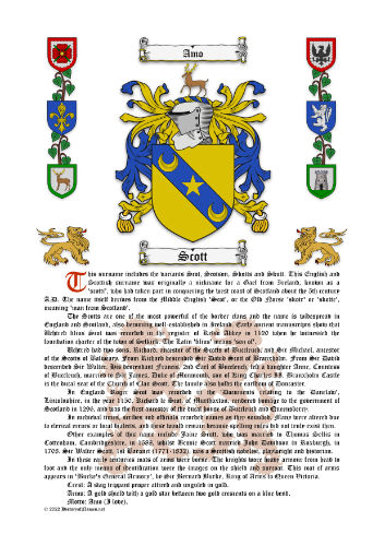 Scott Surname History (Origin & Meaning) with Coat of Arms (Family Crest) Instant Download (White Background)