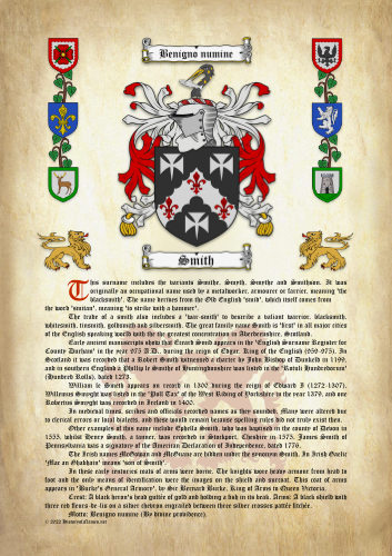 Smith History (Origin & Meaning) with Coat of Arms (Family Crest) Instant Download (Ancient Parchment)