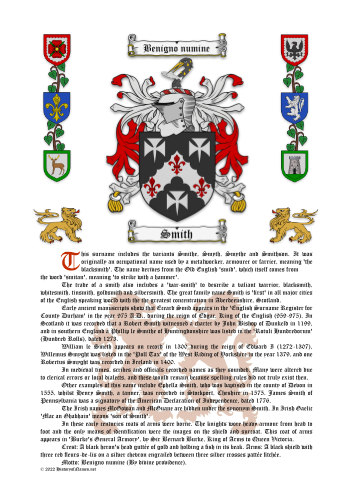 Smith History (Origin & Meaning) with Coat of Arms (Family Crest) Instant Download (White Background)