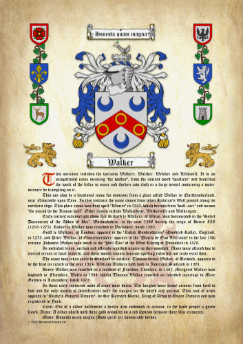 Walker History (Origin & Meaning) with Coat of Arms (Family Crest) Instant Download (Ancient Parchment)