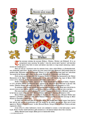 Walker History (Origin & Meaning) with Coat of Arms (Family Crest) Instant Download (White Background)