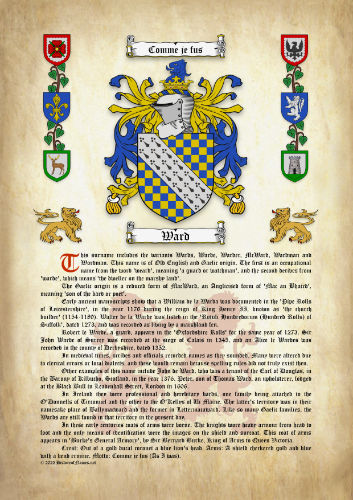 Ward Surname History (Origin & Meaning) with Coat of Arms (Family Crest) Instant Download (Ancient Parchment)