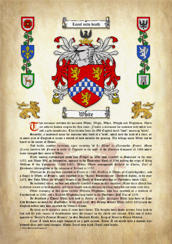 White Surname History (Origin & Meaning) with Coat of Arms (Family Crest) Instant Download (Ancient Parchment)