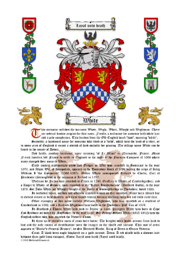 White Surname History (Origin & Meaning) with Coat of Arms (Family Crest) Instant Download (White Background)