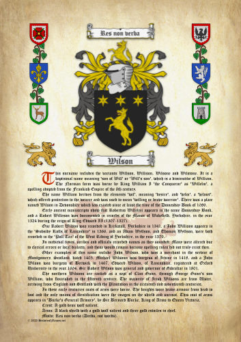 Wilson History (Origin & Meaning) with Coat of Arms (Family Crest) Instant Download (Ancient Parchment)