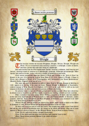 Wright History (Origin & Meaning) with Coat of Arms (Family Crest) Instant Download (Ancient Parchment)